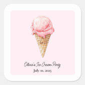 Pastel Pink Ice Cream Sticker | Kids Summer Party スクエアシール (正面)