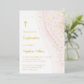 pastel pink ink and FAUX glitter | Confirmation 箔招待状 (立ち正面)