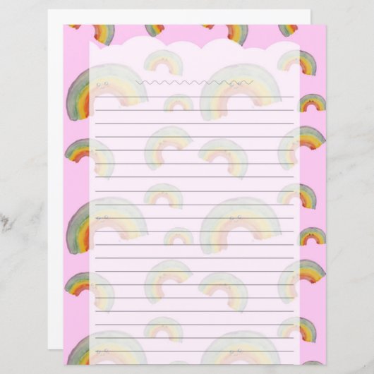 Pastel Pink Kawaii Rainbow Stationery Paper (正面/裏面)