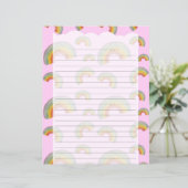 Pastel Pink Kawaii Rainbow Stationery Paper (スタンド正面)