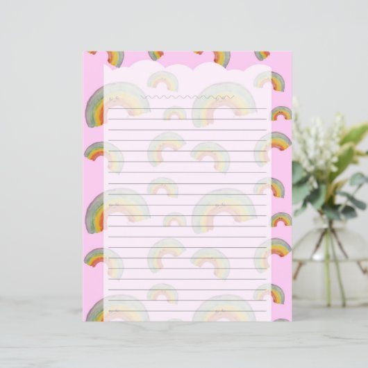Pastel Pink Kawaii Rainbow Stationery Paper (スタンド正面)