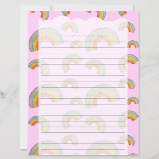 Pastel Pink Kawaii Rainbow Stationery Paper (正面)