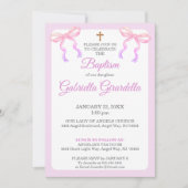 Pastel Pink & Lavender Ombre Bow Baptism 招待状 (正面)
