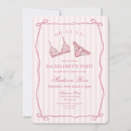 Pastel Pink Lingerie Lace Bachelorette Party 招待状 (正面)