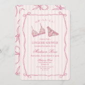 Pastel Pink Lingerie Shower Bridal Lace  招待状 (正面/裏面)
