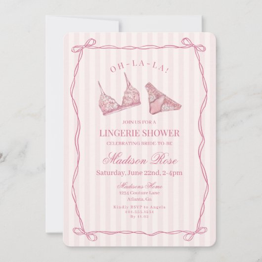 Pastel Pink Lingerie Shower Bridal Lace  招待状 (正面)