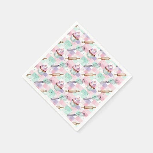 Pastel Pink & Mint Cupcake Baking Pattern スタンダードカクテルナプキン (角)