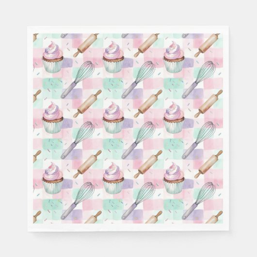 Pastel Pink & Mint Cupcake Baking Pattern スタンダードランチョンナプキン (正面)