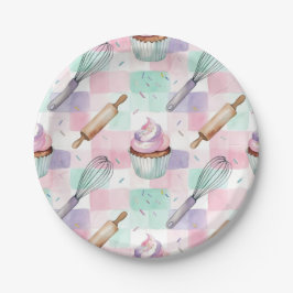 Pastel Pink & Mint Cupcake Baking Pattern ペーパープレート
