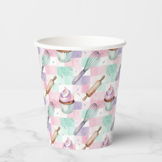 Pastel Pink & Mint Cupcake Baking Pattern 紙コップ (正面)