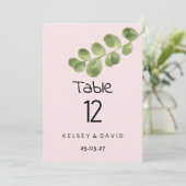 Pastel pink mint eucalyptus leaf Table Numbers 招待状 (スタンド正面)
