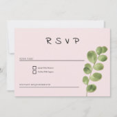 Pastel pink mint gold eucalyptus leaf RSVP 招待状 (正面)