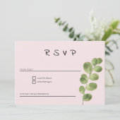 Pastel pink mint gold eucalyptus leaf RSVP 招待状 (スタンド正面)