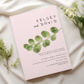 Pastel pink mint gold eucalyptus leaf wedding 招待状