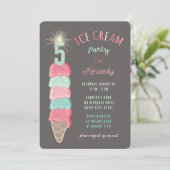 Pastel Pink Mint Ice Cream Girl 5th Birthday Party 招待状 (スタンド正面)