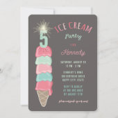 Pastel Pink Mint Ice Cream Girl 5th Birthday Party 招待状 (正面)