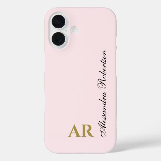 Pastel Pink Monogram Minimalist Elegant Gold Black Case-Mate iPhoneケース (裏面)