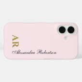 Pastel Pink Monogram Minimalist Elegant Gold Black Case-Mate iPhoneケース (裏面 (横))