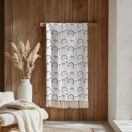 Pastel Pink Navy Blanket Elegant Boho Cozy Gift フリースブランケット