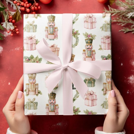 Pastel Pink Nutcracker Christmas Wrapping Paper ラッピングペーパー