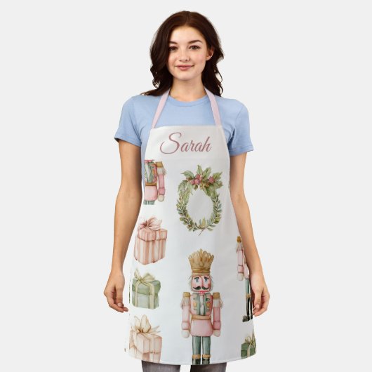 Pastel Pink Nutcracker Custom Christmas Apron エプロン (着用した状態)