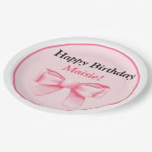 pastel pink paper plate with bow ペーパープレート (アングル)