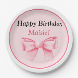 pastel pink paper plate with bow ペーパープレート