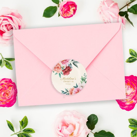 Pastel Pink Peonies in Burgundy Floral Patterns Sw ラウンドシール