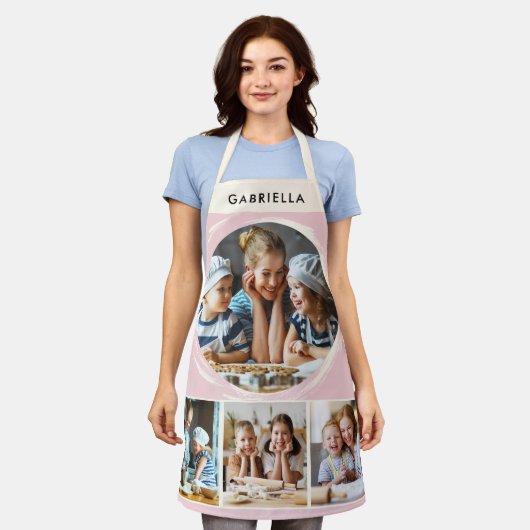 Pastel Pink Photo Collage Personalized Kitchen エプロン (着用した状態)