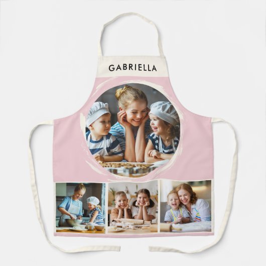 Pastel Pink Photo Collage Personalized Kitchen エプロン (正面)
