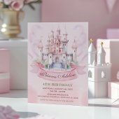 Pastel Pink Princess Royal Castle 4th Birthday 招待状