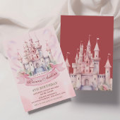 Pastel Pink Princess Royal Castle 4th Birthday 招待状