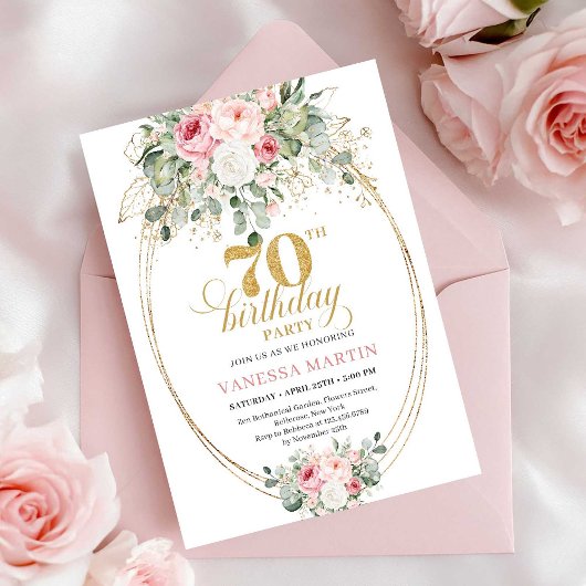 Pastel Pink Printable 70th Birthday Invitation 招待状