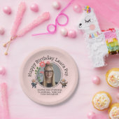 Pastel Pink Psychology Birthday Photo Frame Freud  ペーパープレート (パーティー)