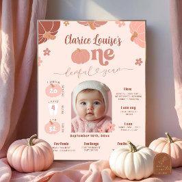 Pastel Pink Pumpkin 1st Birthday Photo Milestone ポスター
