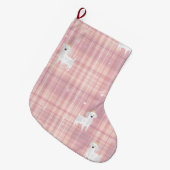 Pastel Pink Puppy Christmas Stocking with Crowns ラージクリスマスストッキング (正面 (吊り時))