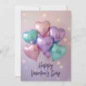 Pastel Pink Purple Heart Balloons Valentine's Day シーズンカード (正面)