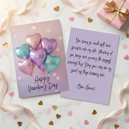 Pastel Pink Purple Heart Balloons Valentine's Day シーズンカード