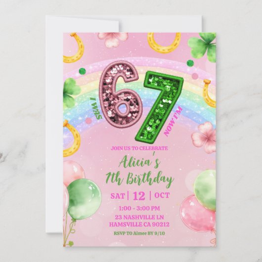 Pastel Pink Rainbow Sequin Glitter 67 St Patrick 招待状 (正面)