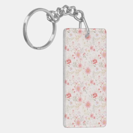 Pastel Pink Red White Flowers Pattern Two-sided キーホルダー (正面左)