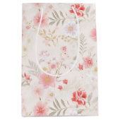 Pastel Pink Red White Flowers Pattern Wine, Small, ミディアムペーパーバッグ (正面)