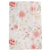 Pastel Pink Red White Flowers Pattern Wine, Small, ミディアムペーパーバッグ (裏面)