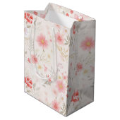 Pastel Pink Red White Flowers Pattern Wine, Small, ミディアムペーパーバッグ (裏面アングル)