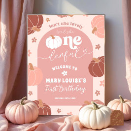 Pastel Pink Retro Pumpkin First Birthday Welcome ポスター