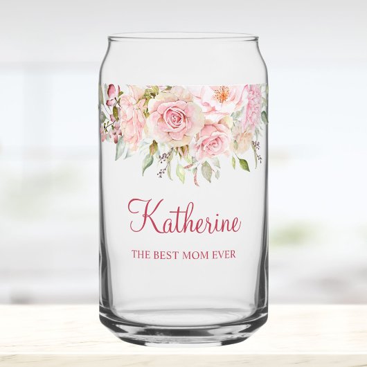Pastel Pink Rose Flower Floral The Best Mom Ever ガラス缶