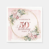 Pastel Pink Rose Gold Blush Flowers 50th Birthday  スタンダードカクテルナプキン (正面)