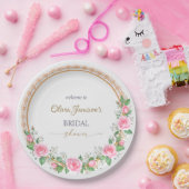 Pastel Pink Roses & Baby’s Breath Bridal Wreath ペーパープレート (パーティー)