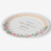 Pastel Pink Roses & Baby’s Breath Bridal Wreath ペーパープレート (アングル)