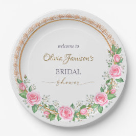 Pastel Pink Roses & Baby’s Breath Bridal Wreath ペーパープレート