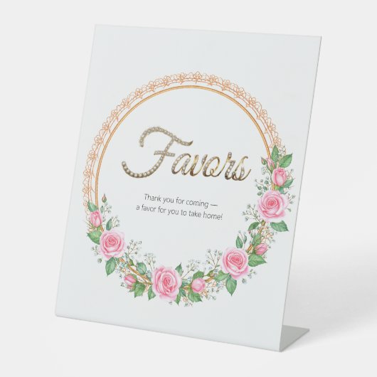 Pastel Pink Roses & Baby’s Breath Favors 台座サイン (正面)